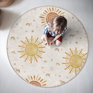 Sunshine Burst Kids Room Round Rug-celestial Sunshine Rainbow Motif ...