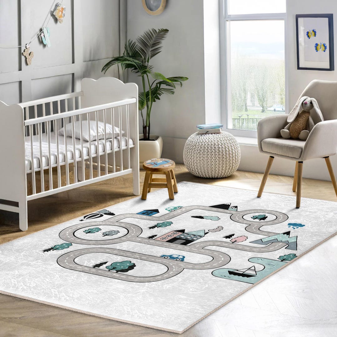 Children's Play Road Rug - Kids Car Track Carpet - Adventure Nursery ...