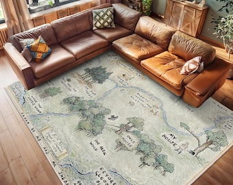 Woodland Green Explorer Area Rug - Pooh Forest 100 Acre Carpet - Landmark Winnie Decor Carpet -Adventure Map Playmat-Bear Themed Cozy Carpet