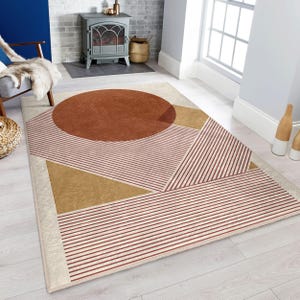 Geometric Area Rug - Beige Area Rug - Washable Area Carpet