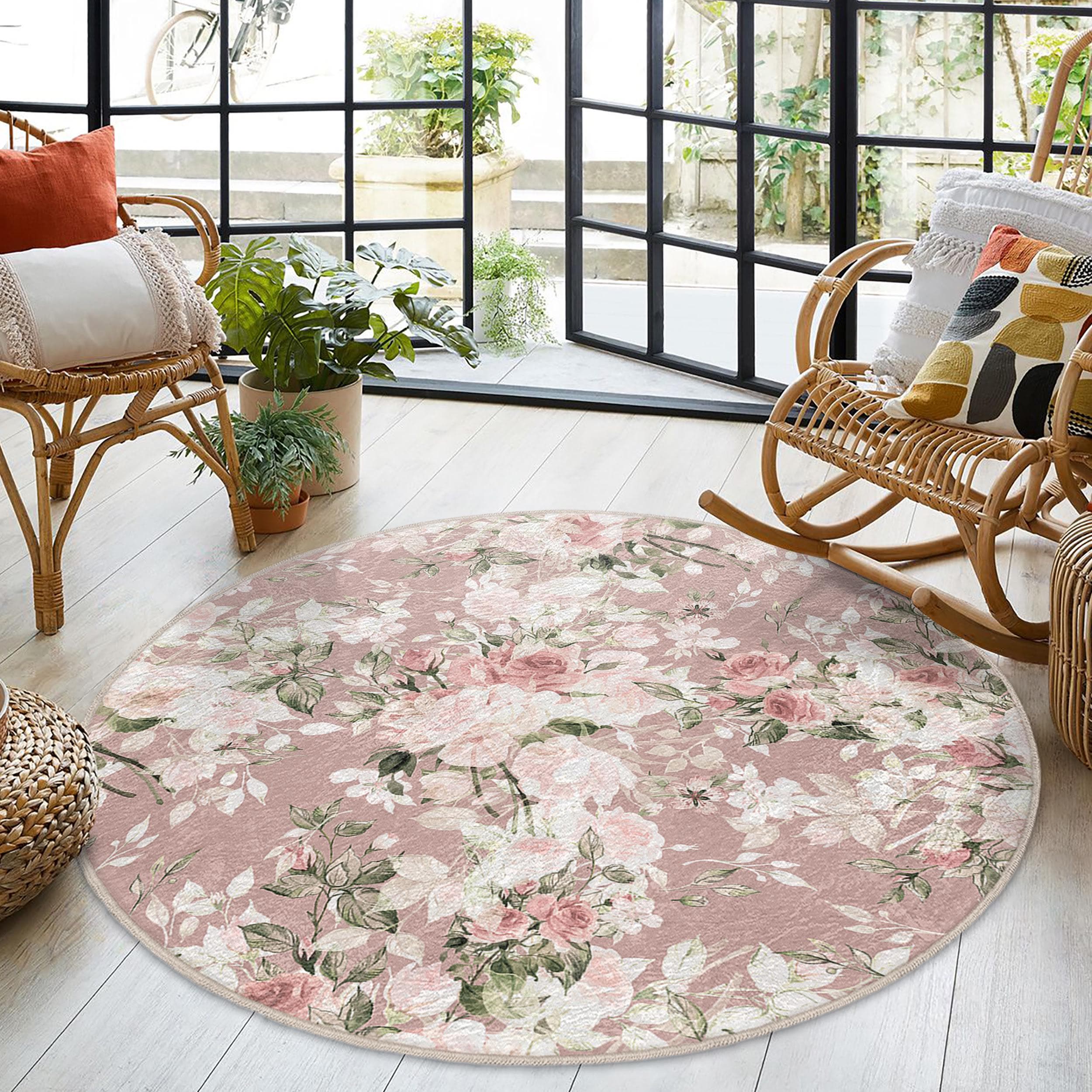 Round Pink Rug Next Floral Elegance Pink Round Rug - Vintage Botanical Pattern Circle ...