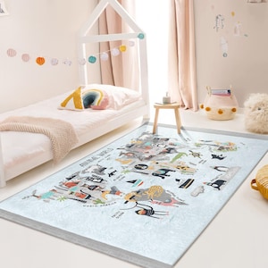 Wereldkaart dierenkleed - speelse interactieve ontwerpmat voor kinderen - kleurrijk educatief tapijt - accenttapijt voor kinderkamer - leuke creatieve speelmat