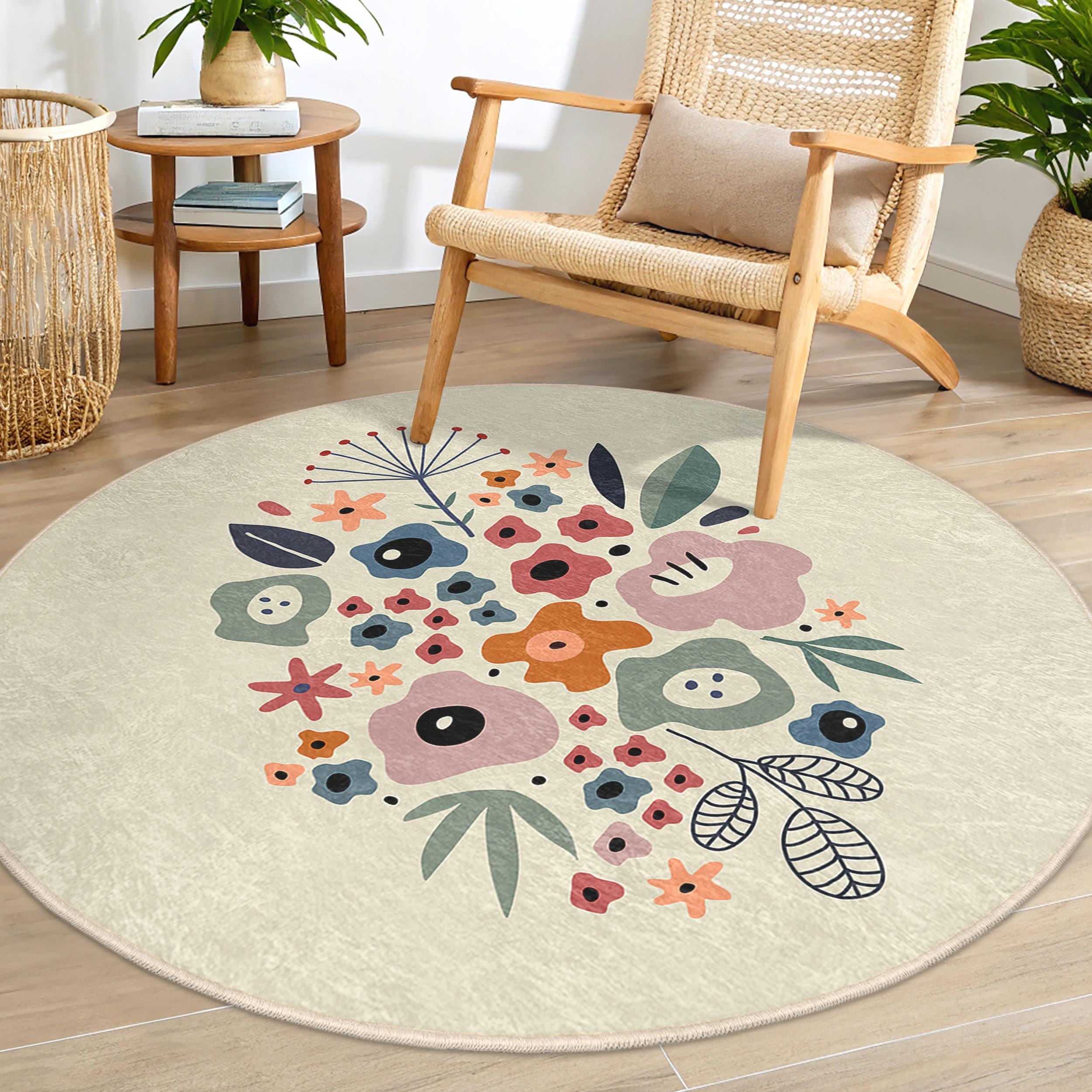 Pattern Floral Whimsical Rug Whimsical Floral Pastel Round Rug - Blooming Botanical Pattern Circle ...