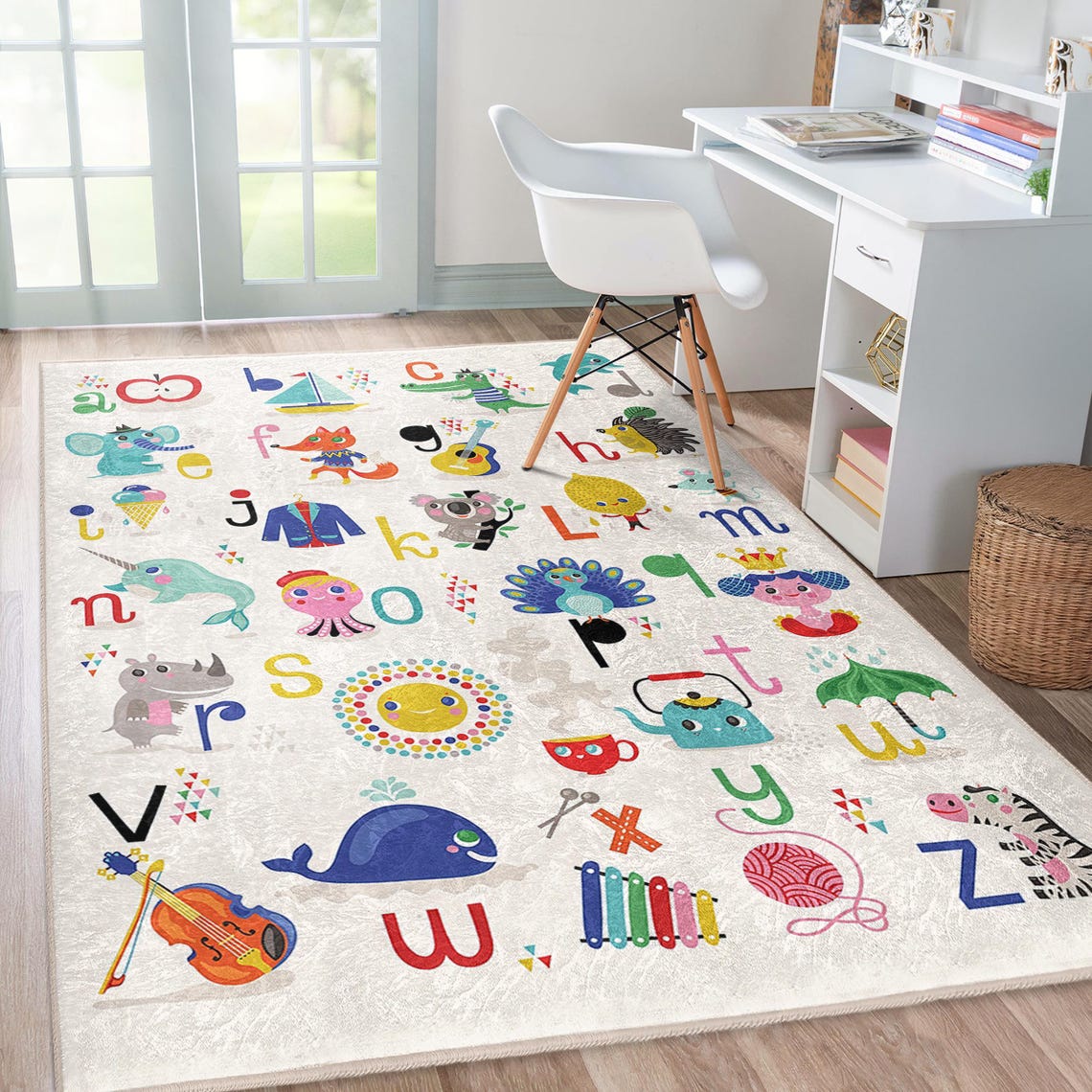 Alphabet Animals Nursery Learning Rug-colorful Cartoon Letters Carpet ...