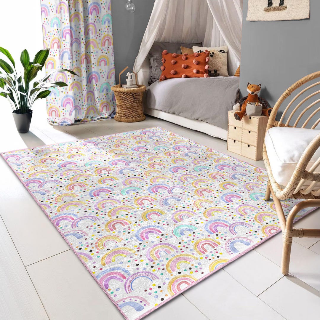 Pastel Rainbow Nursery Rug -colorful Arc Spot Patterns-playroom Carpet ...