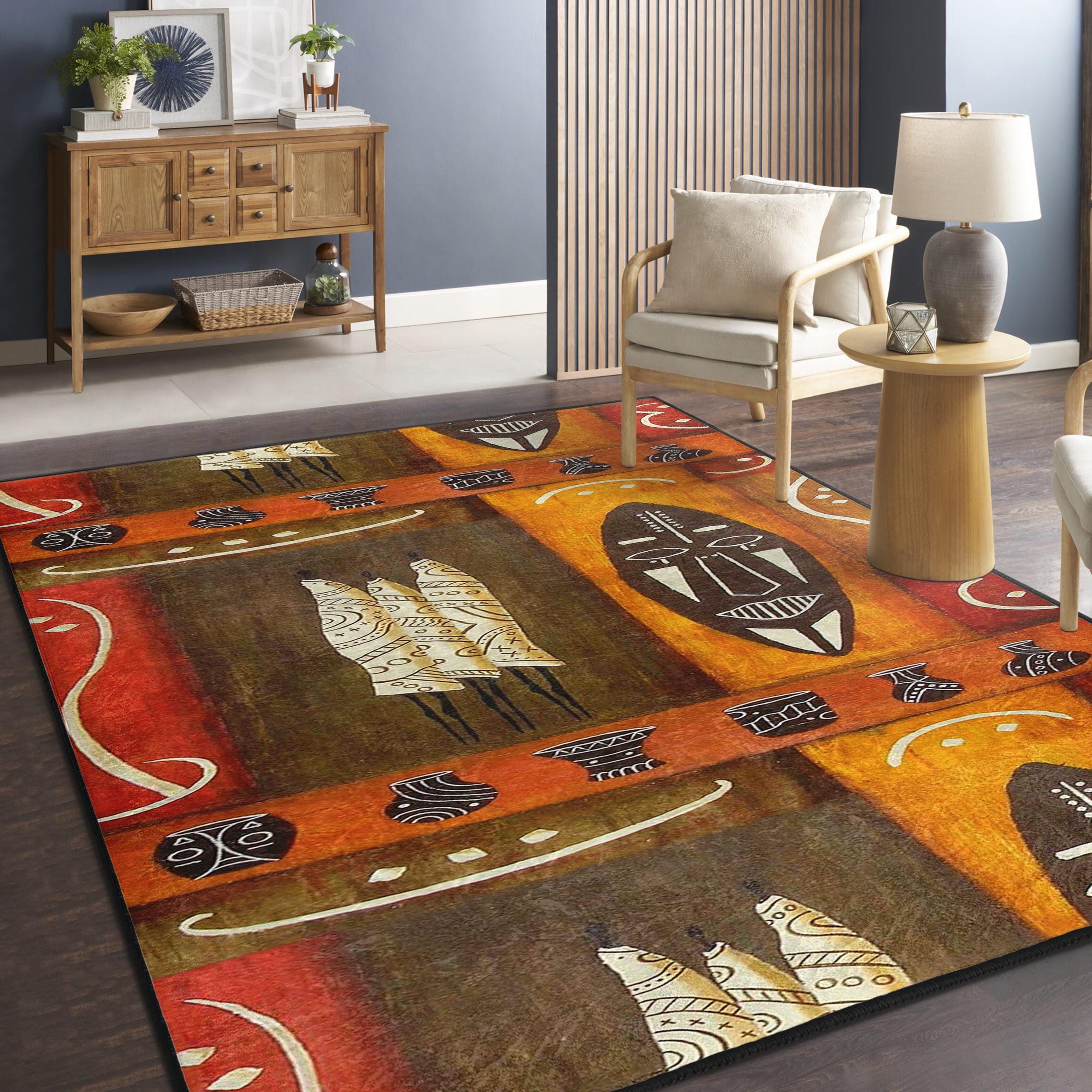 Rasist Rug African Tribal Mask Area Rug - Ethnic Geometric Art Carpet-cultural Non ...