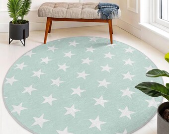 Round Rug Mint Green Rug For Nursery Hand Tufted Pastel Oval Rug