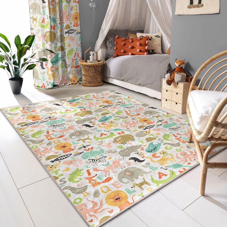 Kids Room Carpet Washable Kids Rug Woodpecker Beaver Ru