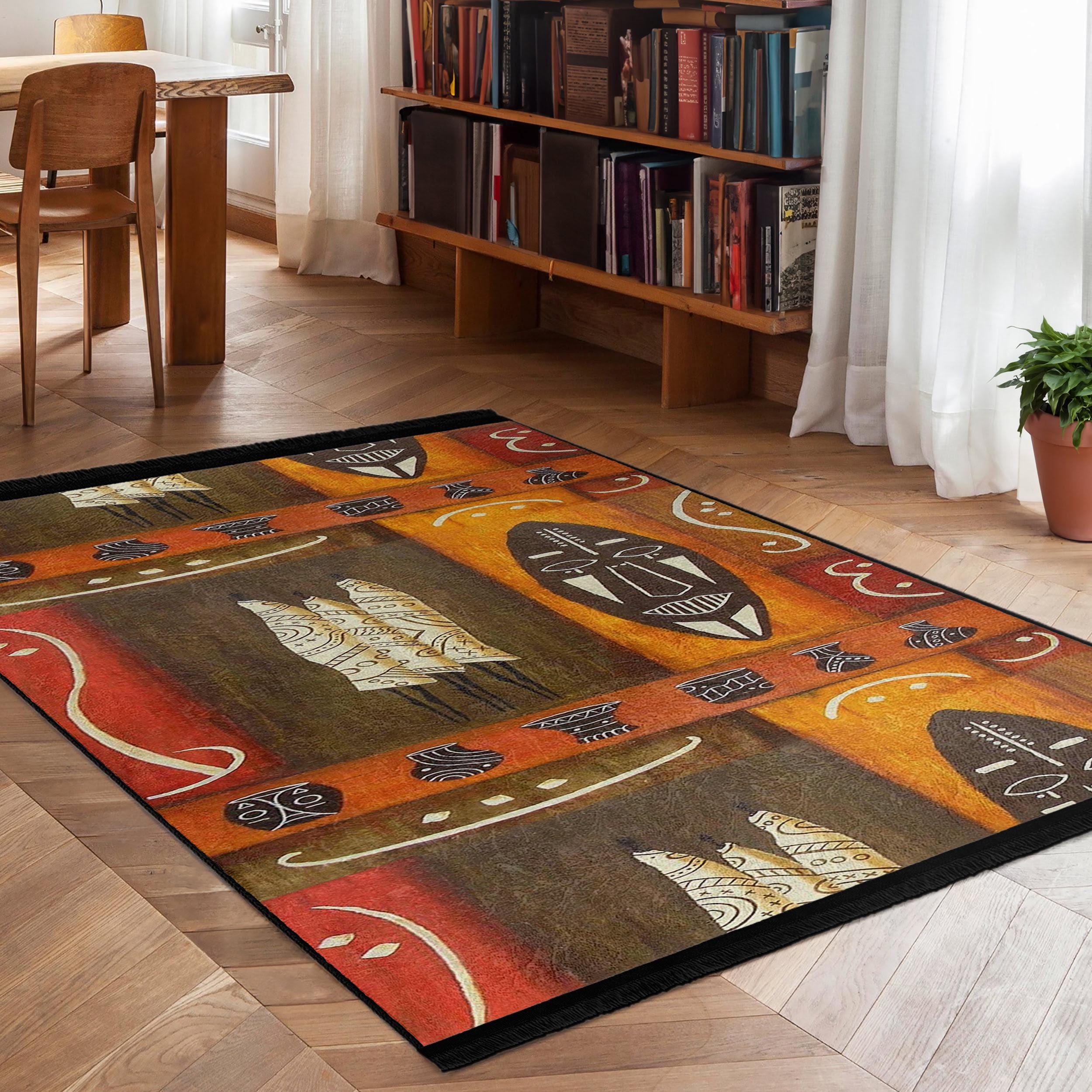 Rasist Rug African Tribal Mask Area Rug - Ethnic Geometric Art Carpet-cultural Non ...