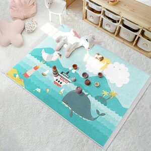 Cute Newborn Rug Runner - Rectangular Toddler  Carpet - Trend Whale Nursery Rug