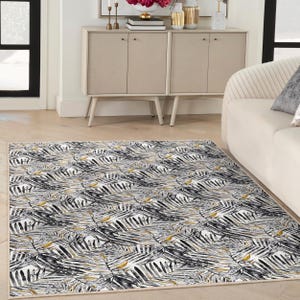 Leaf Area Rug - Tropical Black White Mat - Palm Nature Square Rug-Olive Botanical Throw Rug-Modern Living Room Carpet-Bohemian Accent Carpet