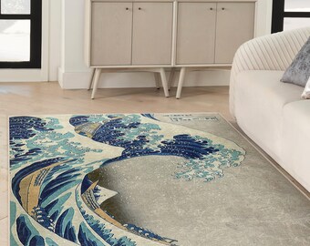 オーシャンウェーブアートラグ - 水彩画の波のカーペット - 沿岸