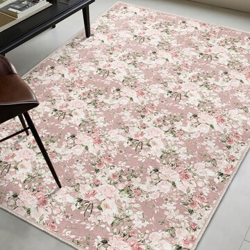 Floral Pink Design Area Rug - Vintage Rose Pattern Accent Carpet - Living Room Square Rug - Elegant Throw Rug - Contemporary Washable Mat