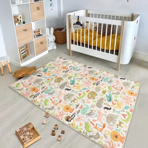Safari Creatures Rug - Kids Room Carpet - Washable Kids Rug