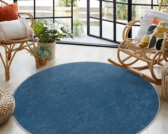 Blue Texture Modern Round Rug-cool Abstract Ocean Design Circle