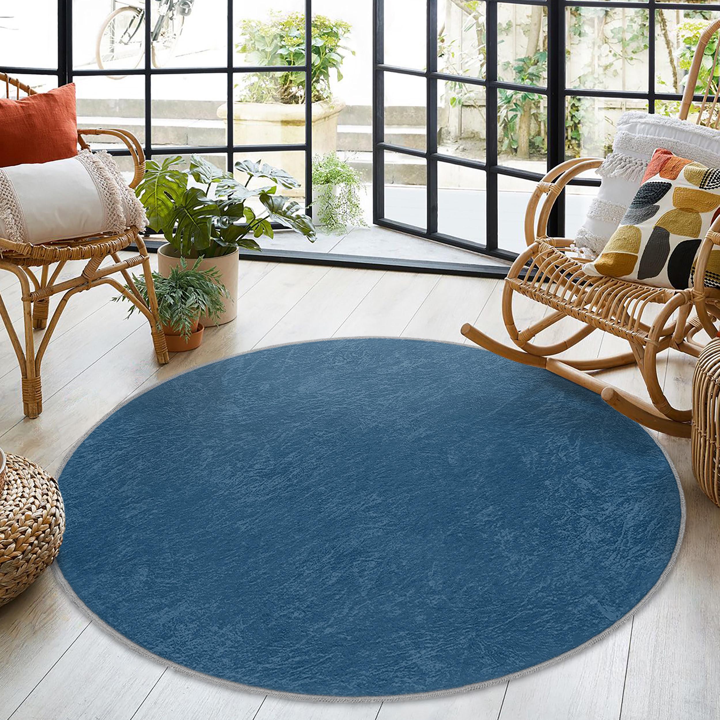 Blue Texture Modern Round Rug-cool Abstract Ocean Design Circle