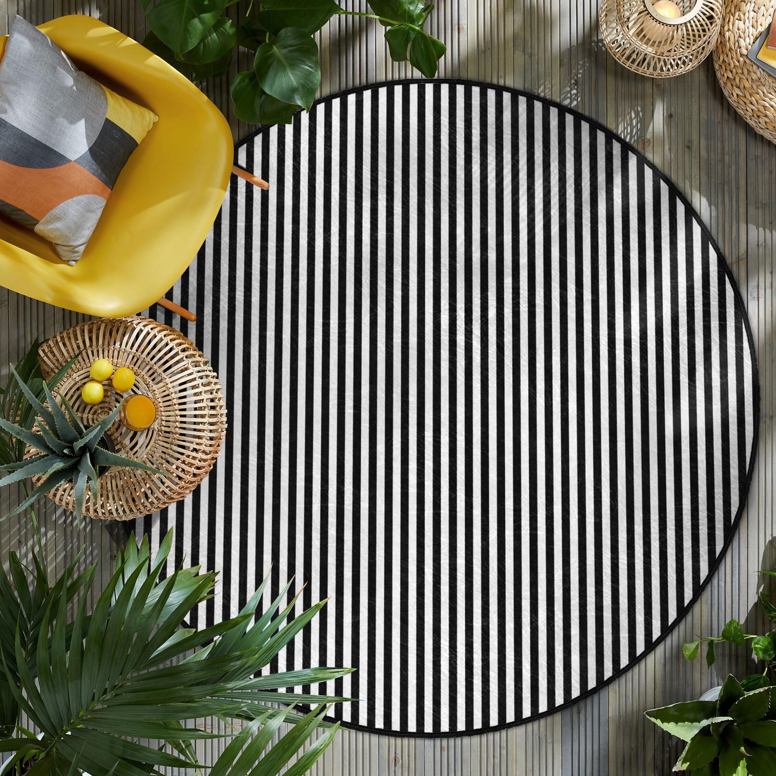 Diagonal Stripe Black Round Rug - Zigzag Modern Round Mat - Monochrome ...