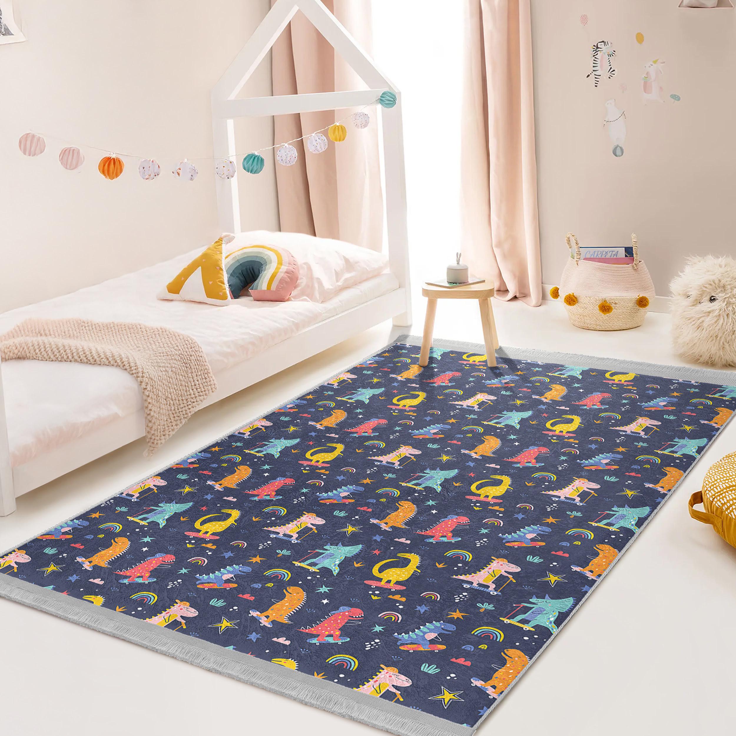 Blue Dinosaur Adventure Rug-colorful Animal Stars Scene Mat-carpet for ...