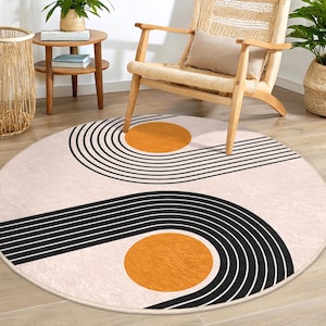 Modern Oval Mat Orange Accent Carpet Art Deco Oval Mat