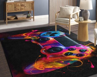Tappeto Morbido Gamepad 100x150 Cm – Antiscivolo In Flanella, Decorazione Cameretta O Soggiorno, Colori Giallo Arancio Rosso Verde Blu