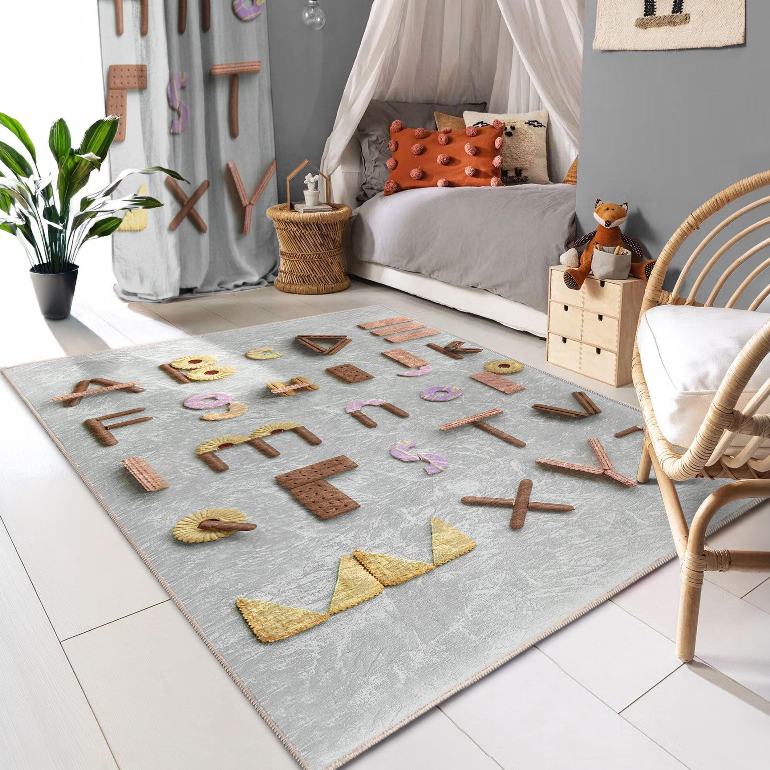 Playful Cookies Alphabet Kids Room Rug -textured Letter Carpet Kid's ...