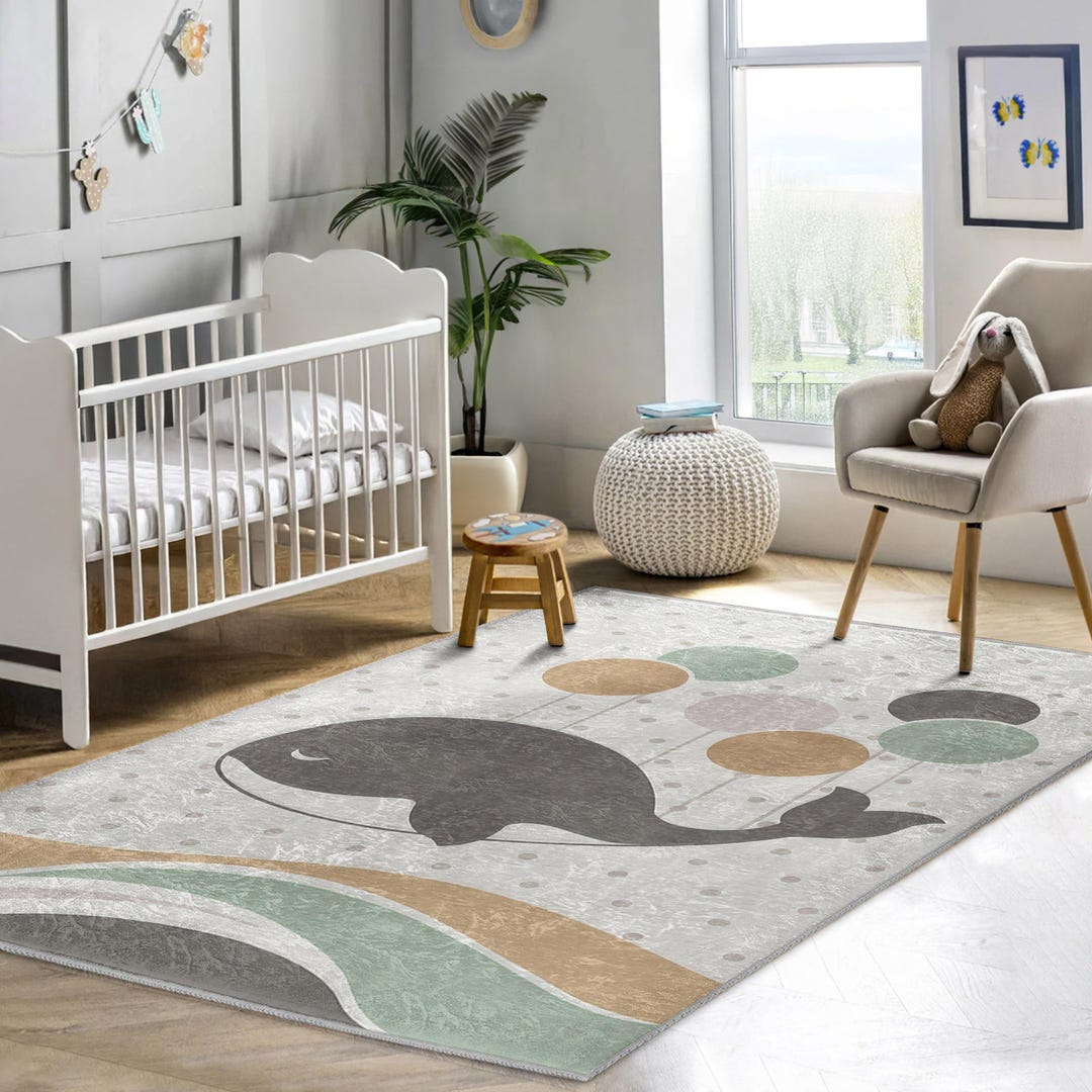 Nursery Whale Design Rug - Gentle Pastel Balloon Pattern - Nursery Area ...