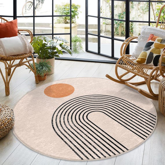 ジュート円形ラグ ベージュ ストライプ ジュート円形ラグ ベージュ ストライプ 無地ベージュ アーチ