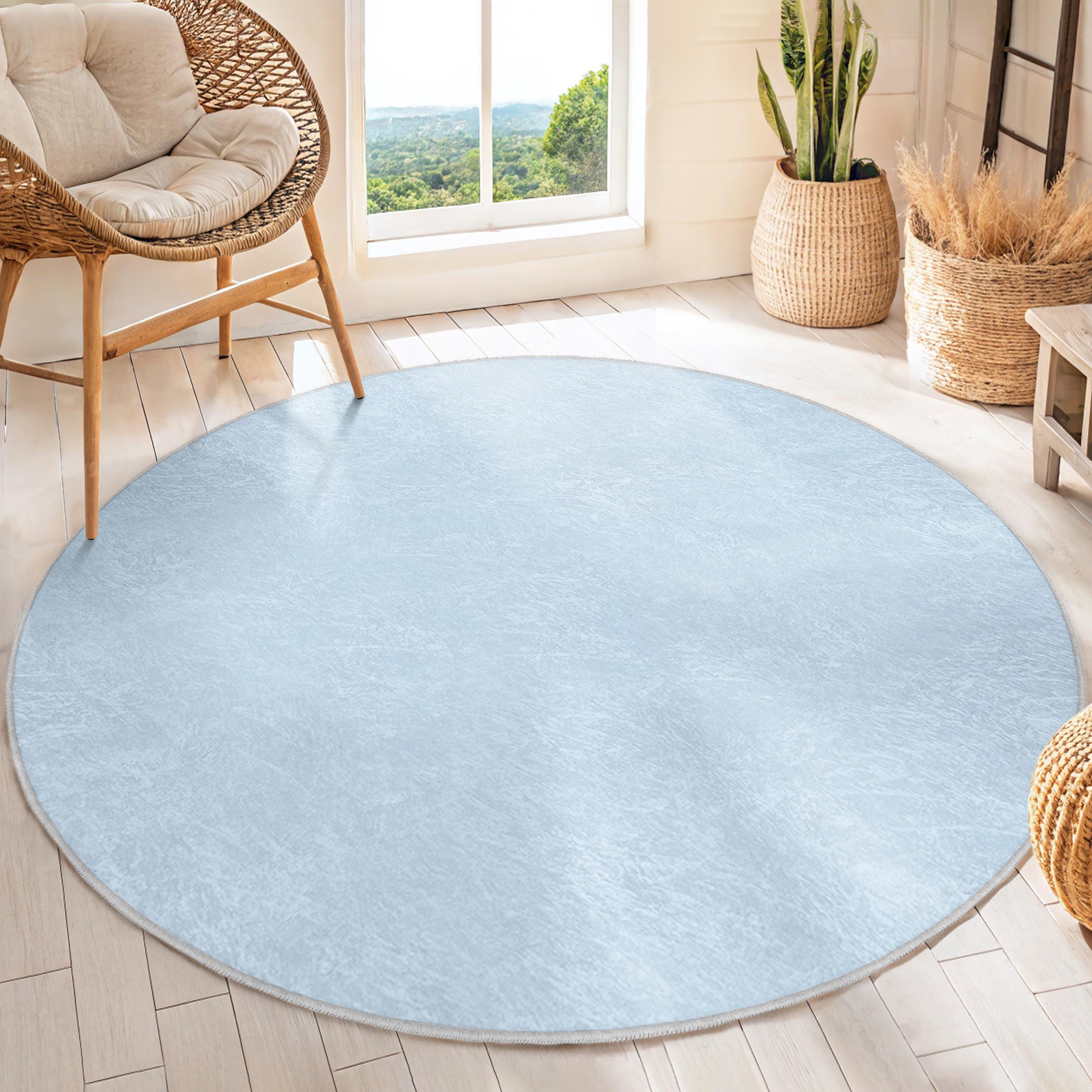 Texture Round Rug Complex Modern Minimalist Blue Texture Round Rug - Subtle Cloud-like Pattern ...