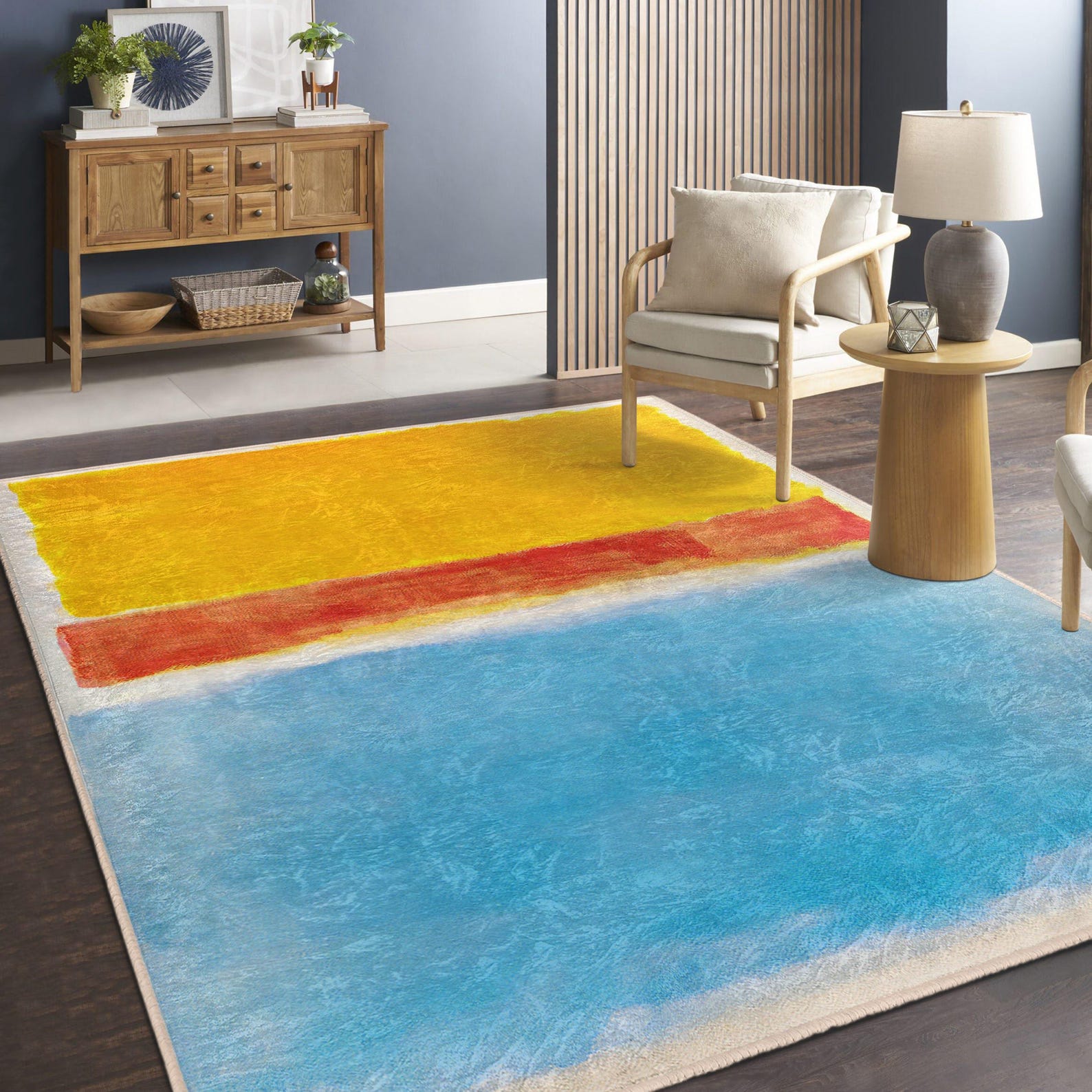 Rothko Minimal Art Area Rug - Color Block Modern Carpet - Red Yellow ...
