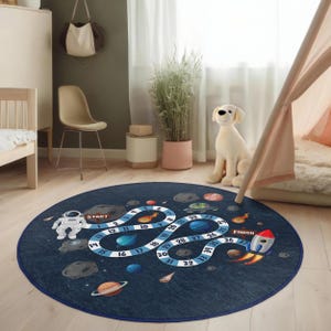 Astronaut Night Sky Kids Room Round Rug-rocketship Space Journey Circle ...