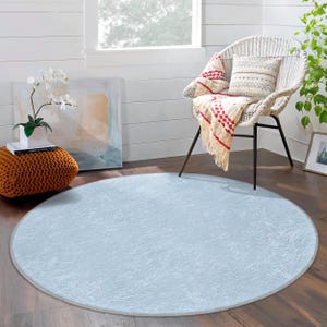 Moderner minimalistischer runder Teppich mit blauer Textur - Dezentes wolkenartiges Muster-Kreisteppich-Cooler Wohnzimmerakzent-Waschbare Anti-Rutsch-Ovalmatte
