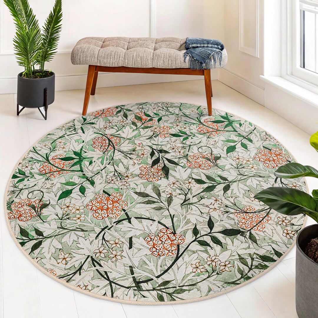Floral Botanical Design Round Rug-nature Inspired Leafy Circle Carpet ...