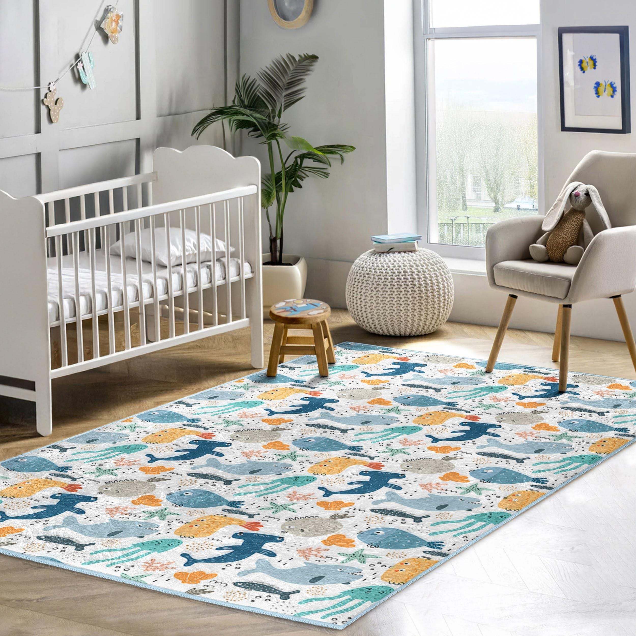 Tapis De Danse Enfant 4x5 Rug, Whale Rug, Cute Cartoon Sea Animal Rugs For  Living Kids Rug