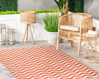 ジグザグオレンジエリアラグ - ホワイトシェブロンカーペット - カーブ