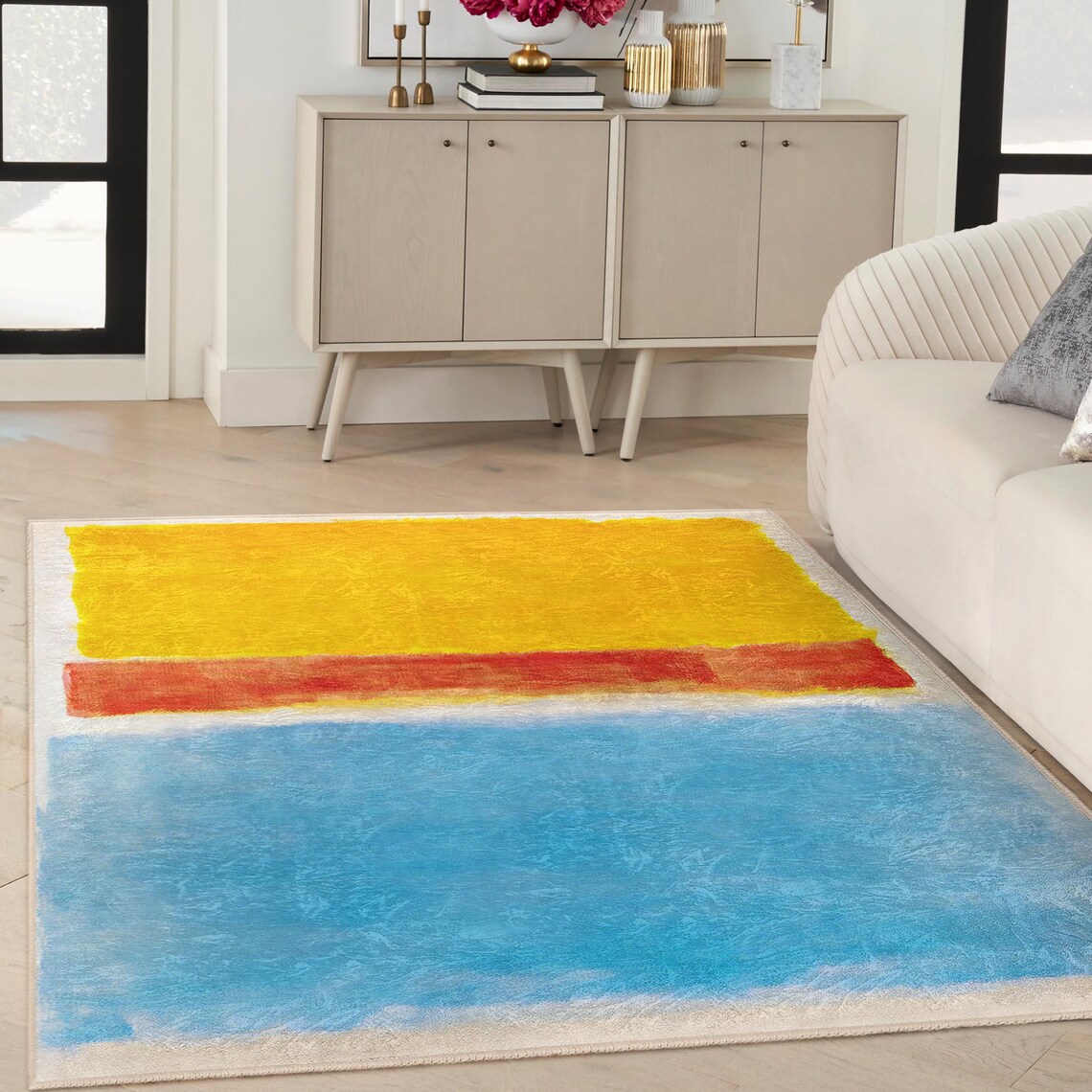Rothko Minimal Art Area Rug - Color Block Modern Carpet - Red Yellow ...