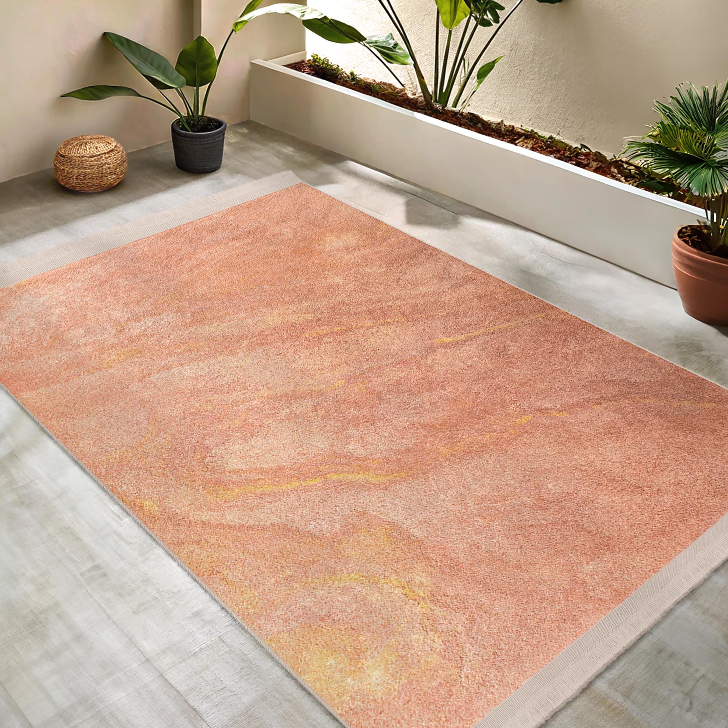Peach Abstract Rug Swirled Peach Accent Rug - Sandy Swirls Carpet - Peach Living Room ...