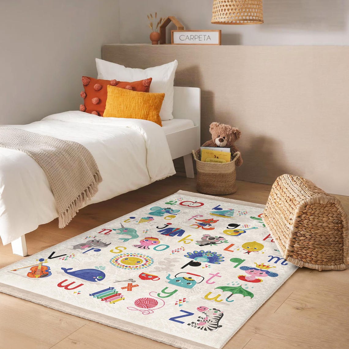 Alphabet Animals Nursery Learning Rug-colorful Cartoon Letters Carpet ...