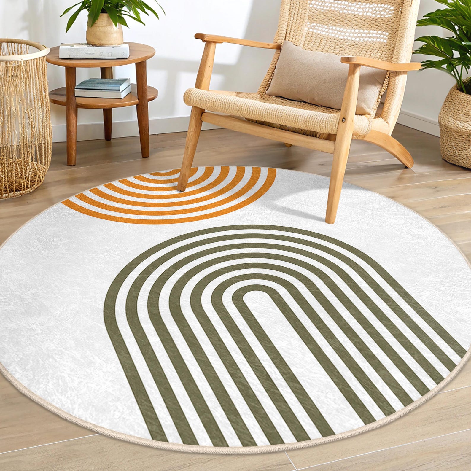 Geometric Arch Design Round Rug - Curved Line Pattern Circle Carpet ...