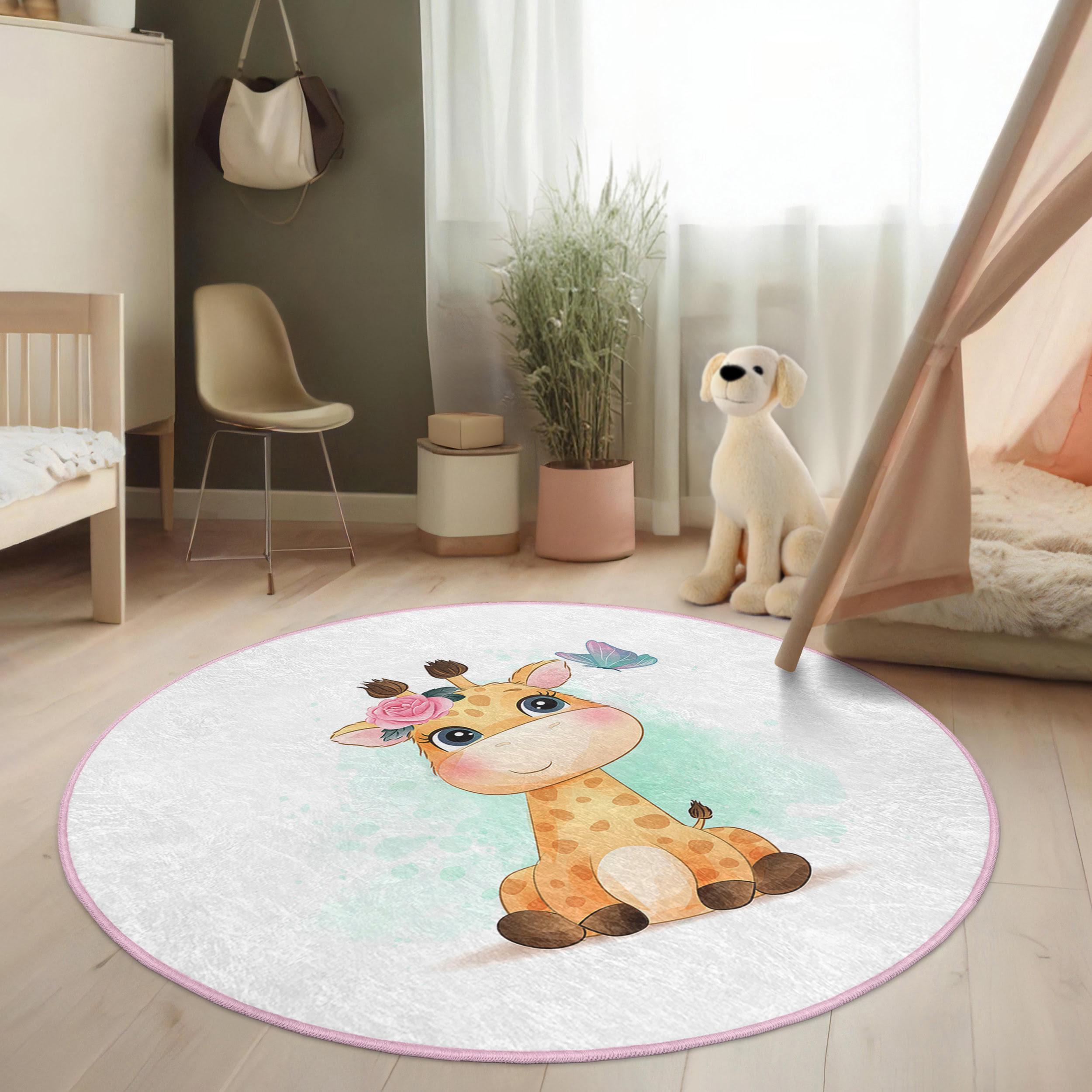 Fairy Rug Round Giraffe Flower Fairy Kids Room Round Rug-whimsical Giraffe Butterfly ...