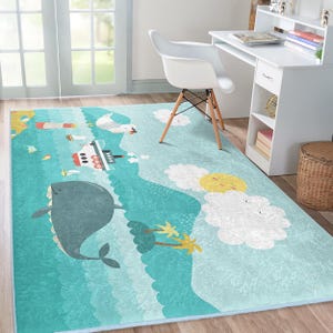 Whimsical Nursery Ru Teal Nautical Carpet Rectangular Toddler