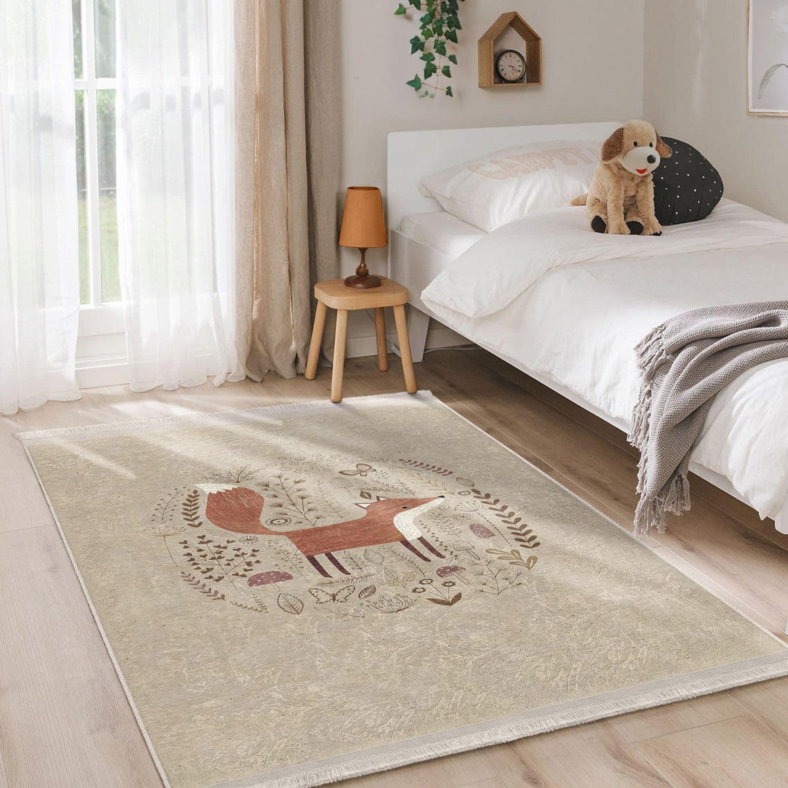Whimsical Fox Pattern Rug - Nature Inspired Animal Mat - Kids Room ...