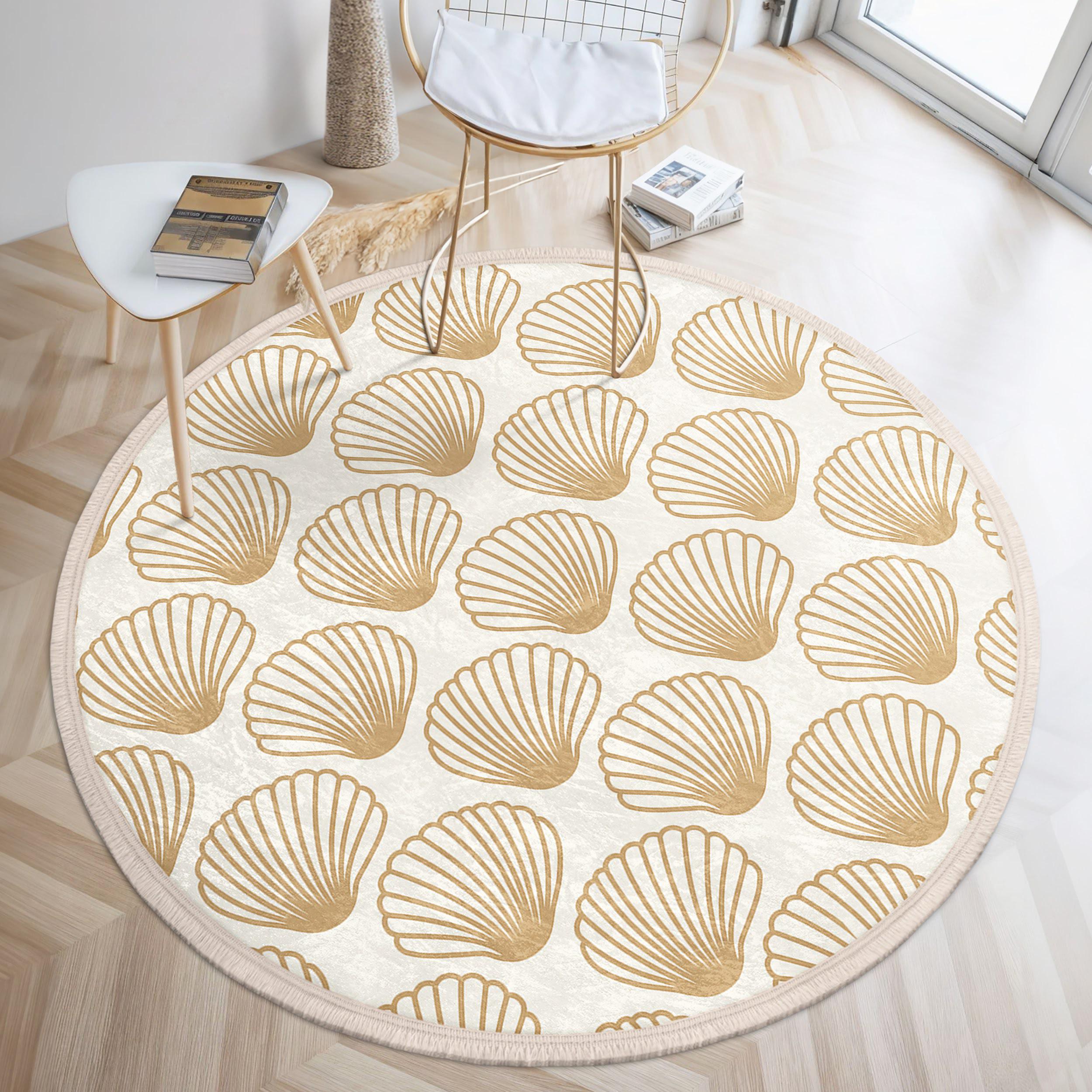 エレガントなシェルラウンドラグ - タンウェーブシェルサークル