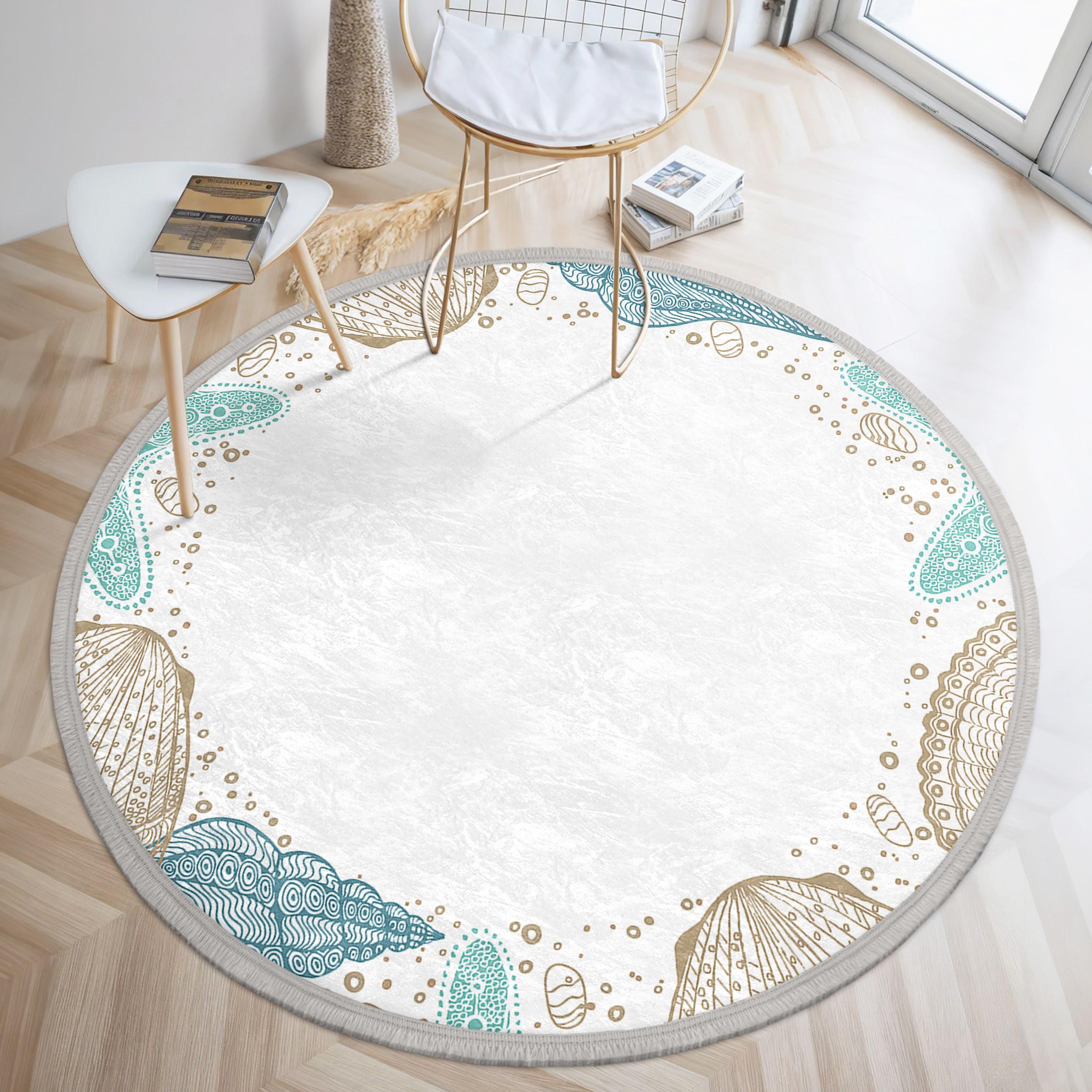 Abstract White Seashell Round Rug - Nautica Sellfish Design Circle
