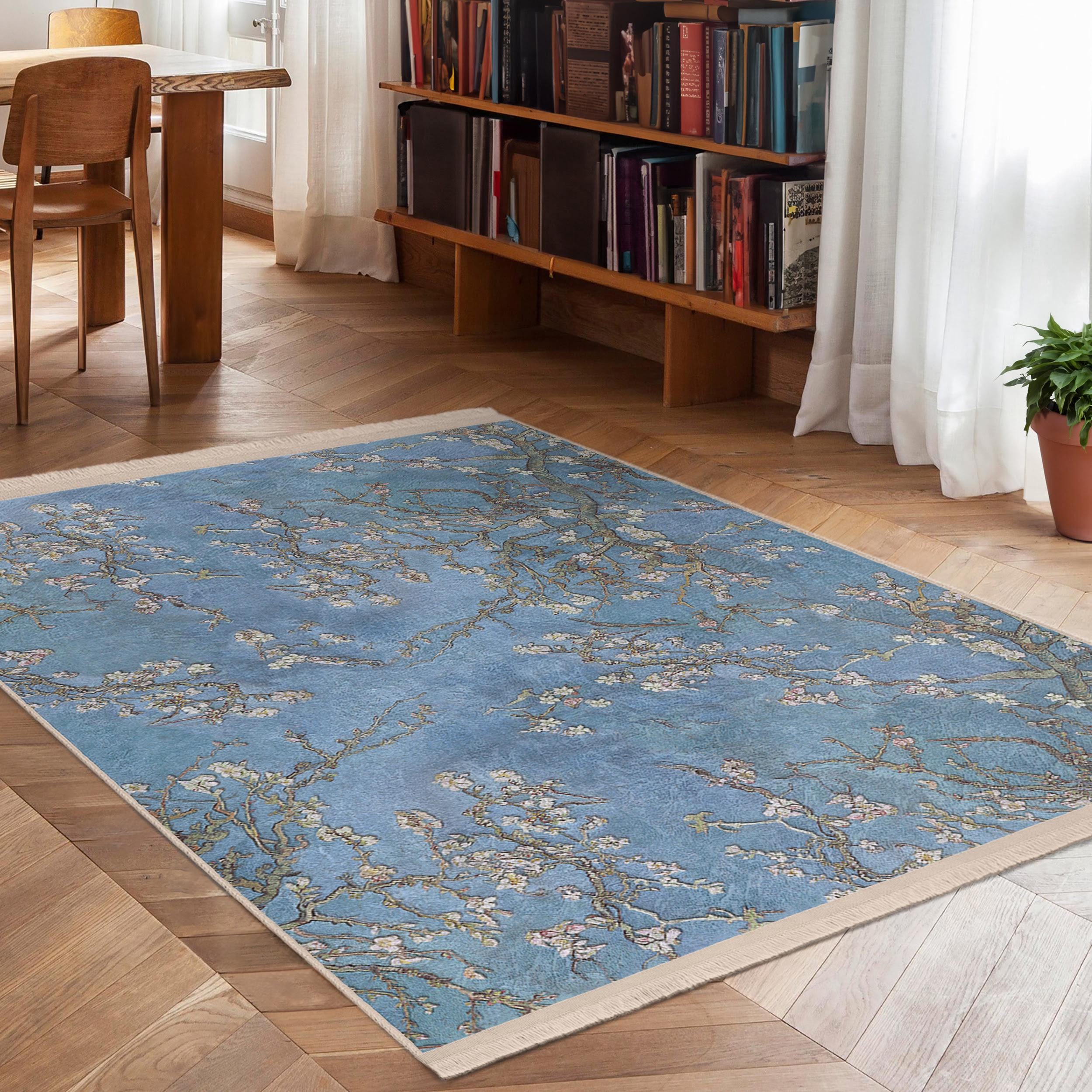 Fairview Spring Blue Rug Branch Blossom Blue Area Rug - Vintage Floral Accent Carpet - Spring ...