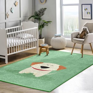 Kids Green Carpet - Playroom Accent Rug - Easy Clean Rug
