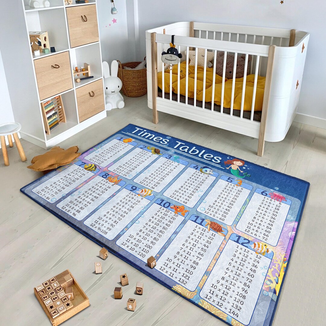 Underwater Times Tables Educational Rug - Blue Math Learning Kid's Room ...