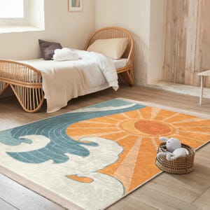 Blue Area Rug - Unique Playroom Rug - Ocean Wave Rug Gift