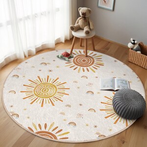 Sunshine Burst Kids Room Round Rug-celestial Sunshine Rainbow Motif ...