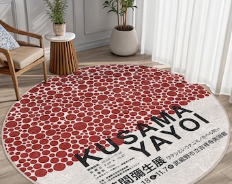 水玉模様の赤の芸術的な円形ラグ - 円形パターンのポップアート