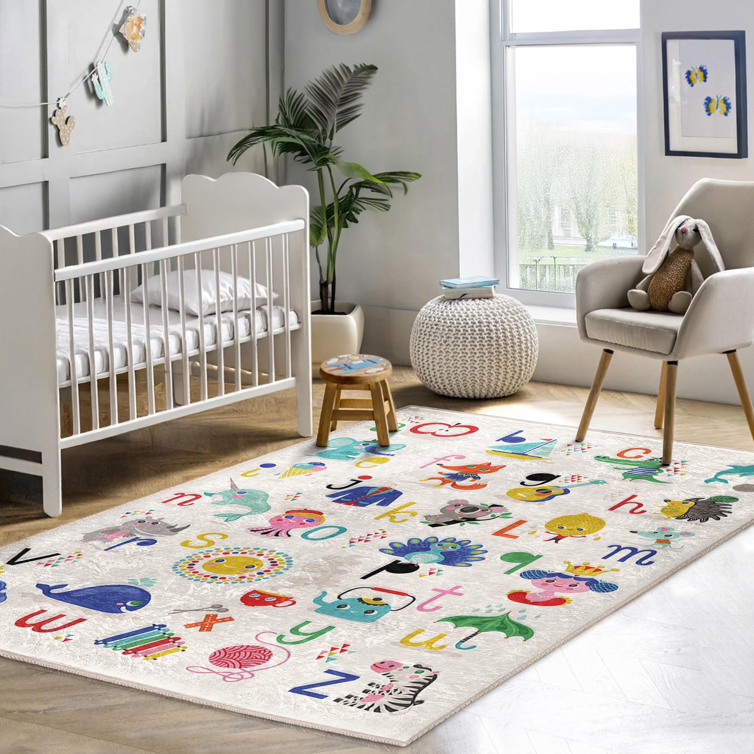 Alphabet Animals Nursery Learning Rug-colorful Cartoon Letters Carpet ...